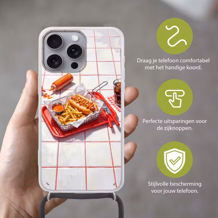 Telefoonhoesje met koord - Eten - Hotdog - Fastfood - Modern - Rood — 4