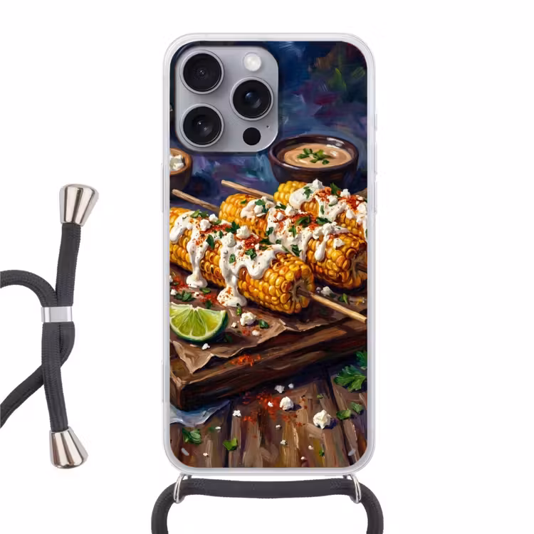Telefoonhoesje met koord - Eten - Maïs - Saus - Geschilderd - Geel — 1