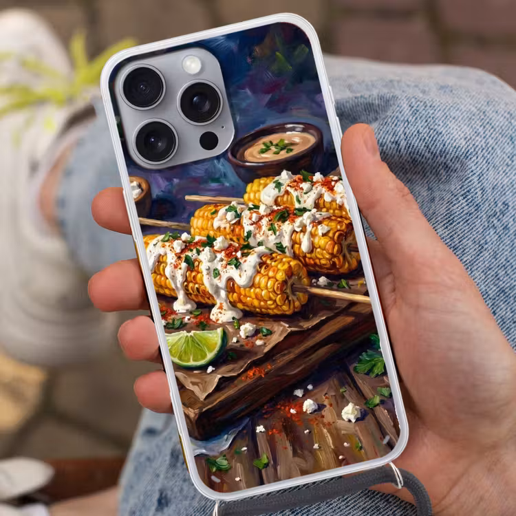 Telefoonhoesje met koord - Eten - Maïs - Saus - Geschilderd - Geel — 2