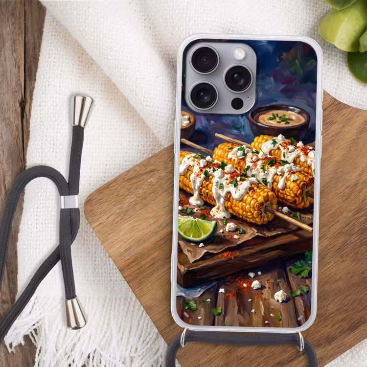Telefoonhoesje met koord - Eten - Maïs - Saus - Geschilderd - Geel — 3