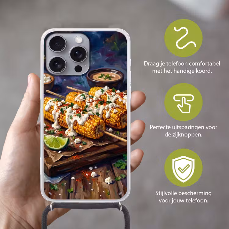 Telefoonhoesje met koord - Eten - Maïs - Saus - Geschilderd - Geel — 4