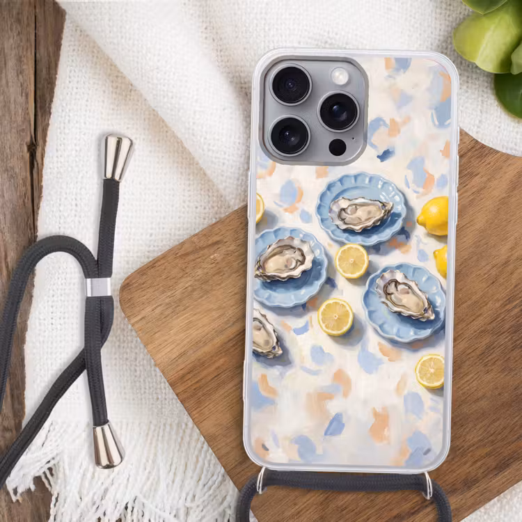 Telefoonhoesje met koord - Eten - Oesters - Citroenen - Modern - Geel — 3