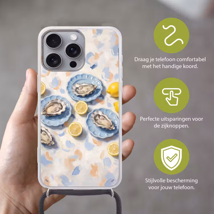Telefoonhoesje met koord - Eten - Oesters - Citroenen - Modern - Geel — 4