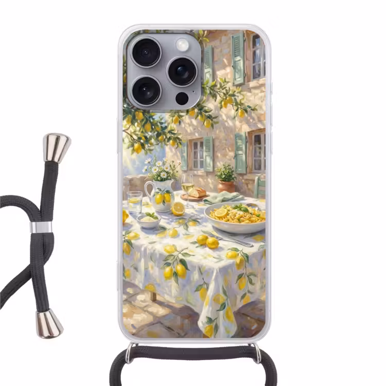 Telefoonhoesje met koord - Eten - Terras - Zomer - Geschilderd - Geel — 1