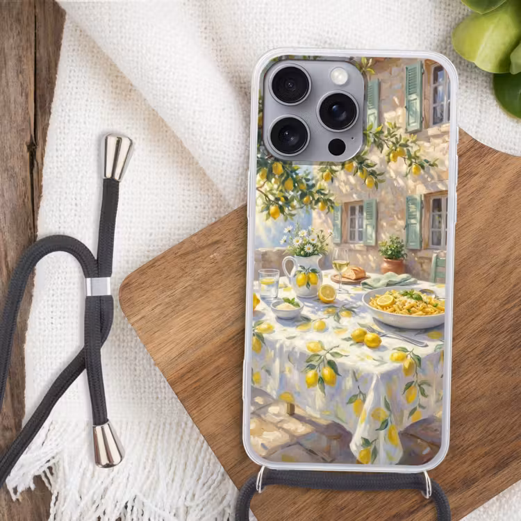 Telefoonhoesje met koord - Eten - Terras - Zomer - Geschilderd - Geel — 3
