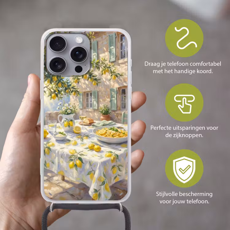 Telefoonhoesje met koord - Eten - Terras - Zomer - Geschilderd - Geel — 4