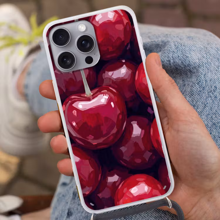 Telefoonhoesje met koord - Fruit - Kersen - Eten - Modern - Rood — 2