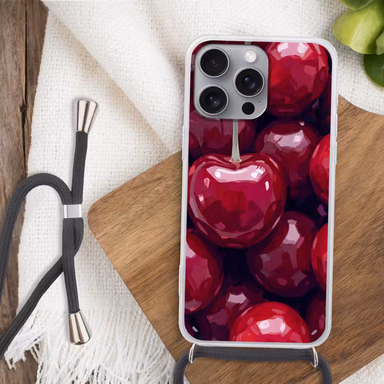 Telefoonhoesje met koord - Fruit - Kersen - Eten - Modern - Rood — 3