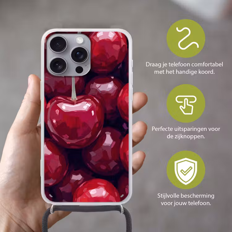 Telefoonhoesje met koord - Fruit - Kersen - Eten - Modern - Rood — 4