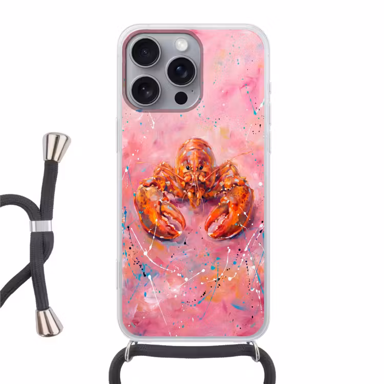 Telefoonhoesje met koord - Zeeleven - Kreeft - Spatters - Abstract - Roze — 1