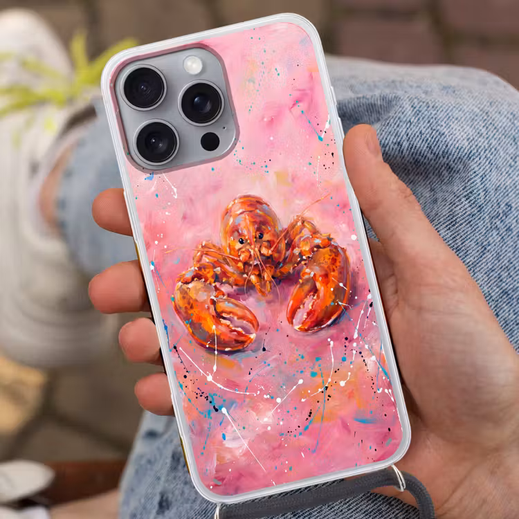 Telefoonhoesje met koord - Zeeleven - Kreeft - Spatters - Abstract - Roze — 2