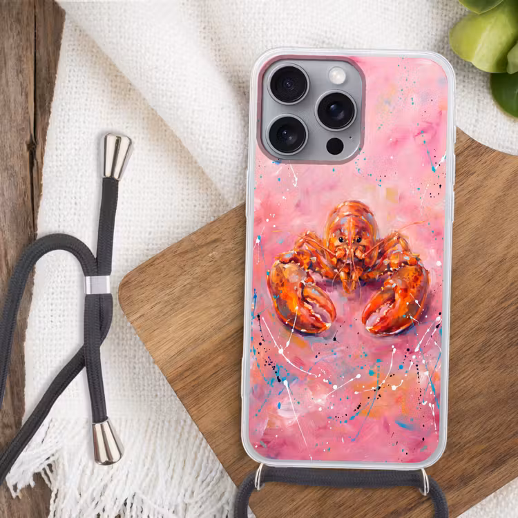 Telefoonhoesje met koord - Zeeleven - Kreeft - Spatters - Abstract - Roze — 3