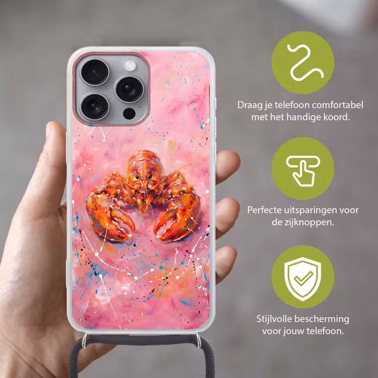 Telefoonhoesje met koord - Zeeleven - Kreeft - Spatters - Abstract - Roze — 4