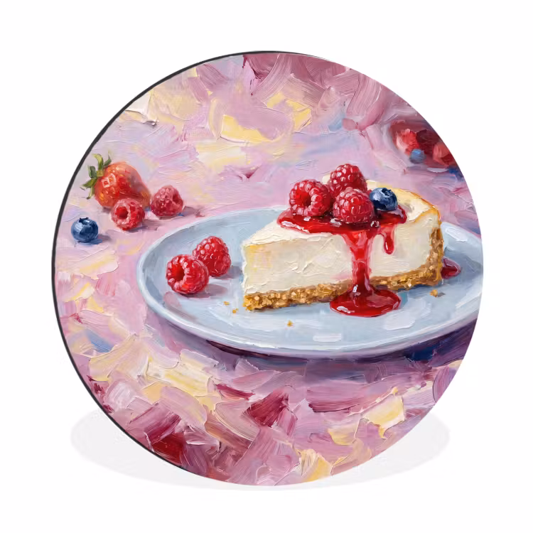 Wandcirkel - Aluminium - Eten - Cheesecake - Bessen - Abstract - Roze — 1