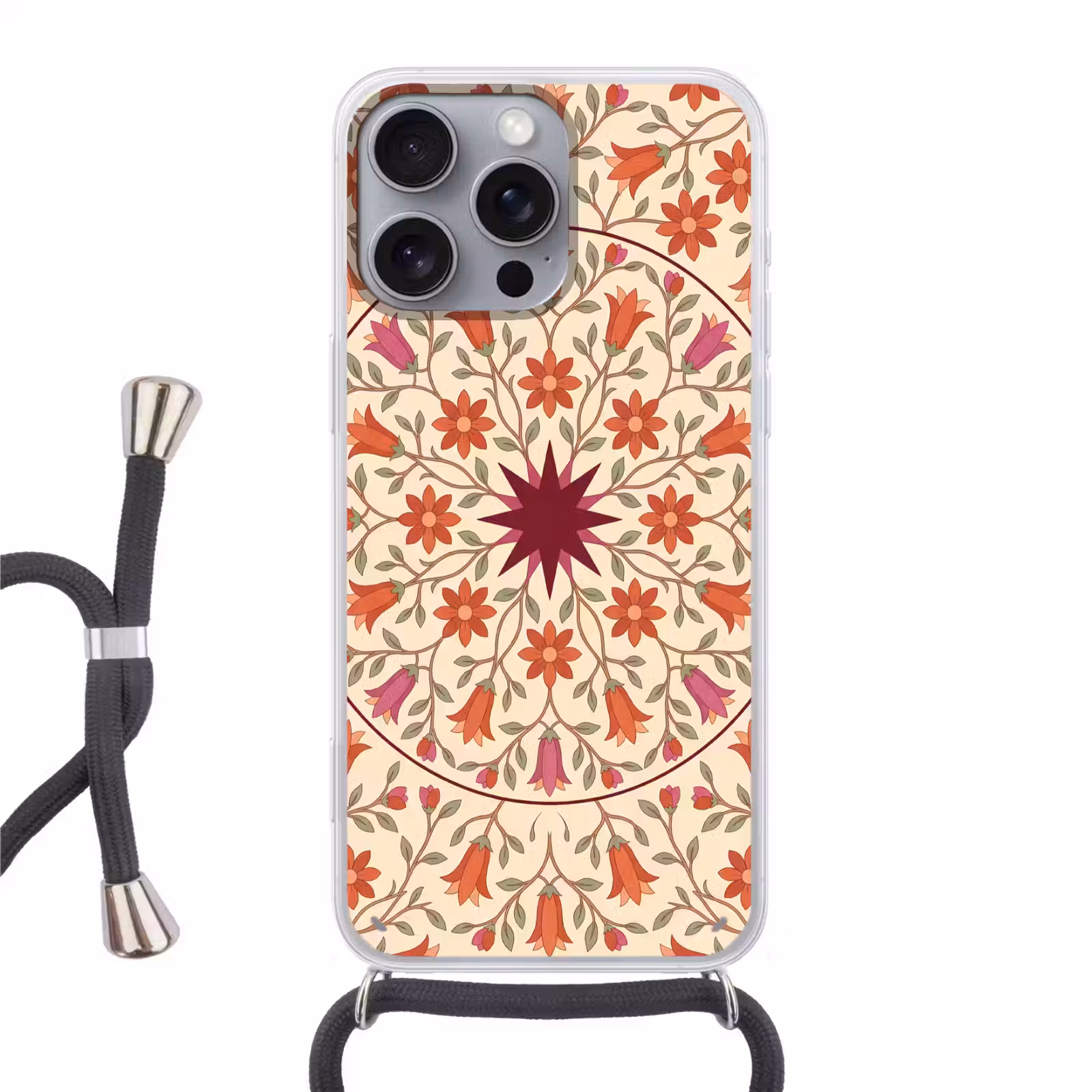 Telefoonhoesje met koord - Bloemen - Mandala - Decoratief - Rood — 1