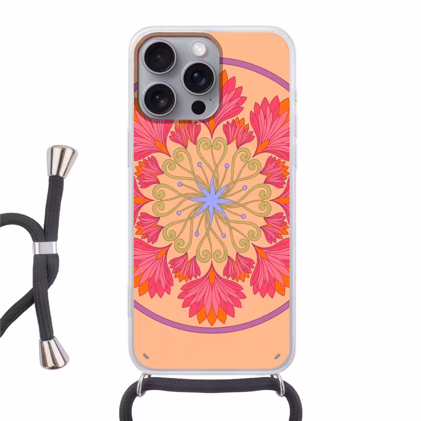 Telefoonhoesje met koord - Bloemen - Patroon - Abstract - Roze - Decoratief — 1