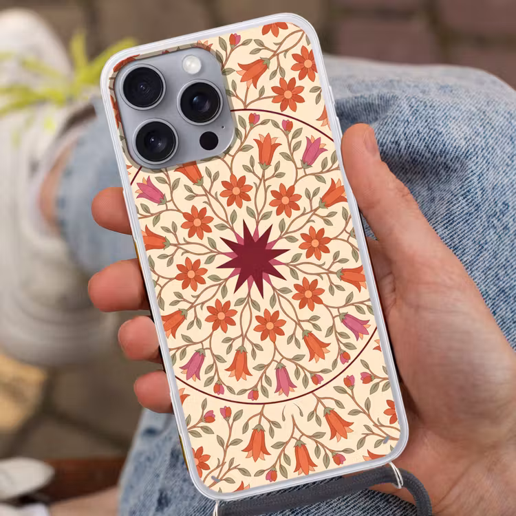 Telefoonhoesje met koord - Bloemen - Mandala - Decoratief - Rood — 2