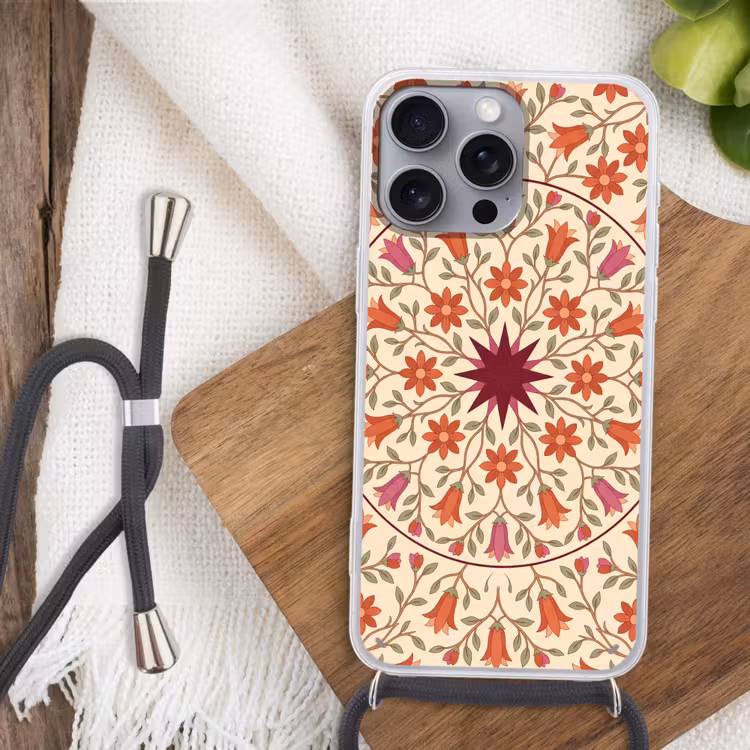 Telefoonhoesje met koord - Bloemen - Mandala - Decoratief - Rood — 3