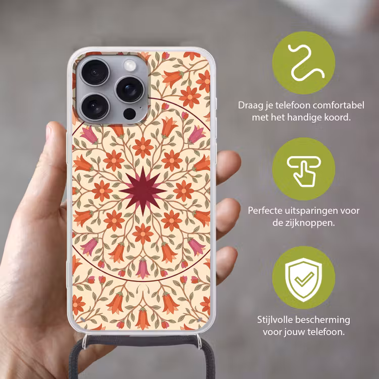 Telefoonhoesje met koord - Bloemen - Mandala - Decoratief - Rood — 4
