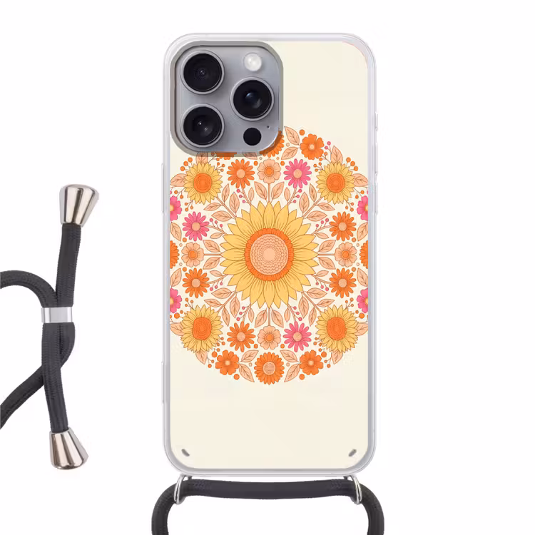 Telefoonhoesje met koord - Bloemen - Mandala - Patroon - Kleurrijk — 1