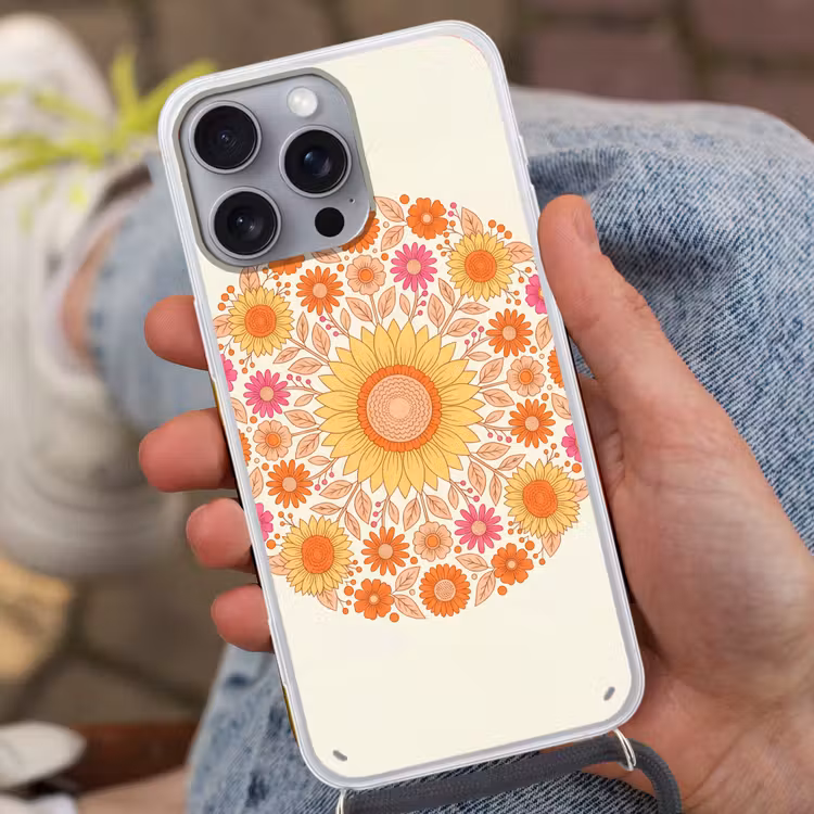 Telefoonhoesje met koord - Bloemen - Mandala - Patroon - Kleurrijk — 2