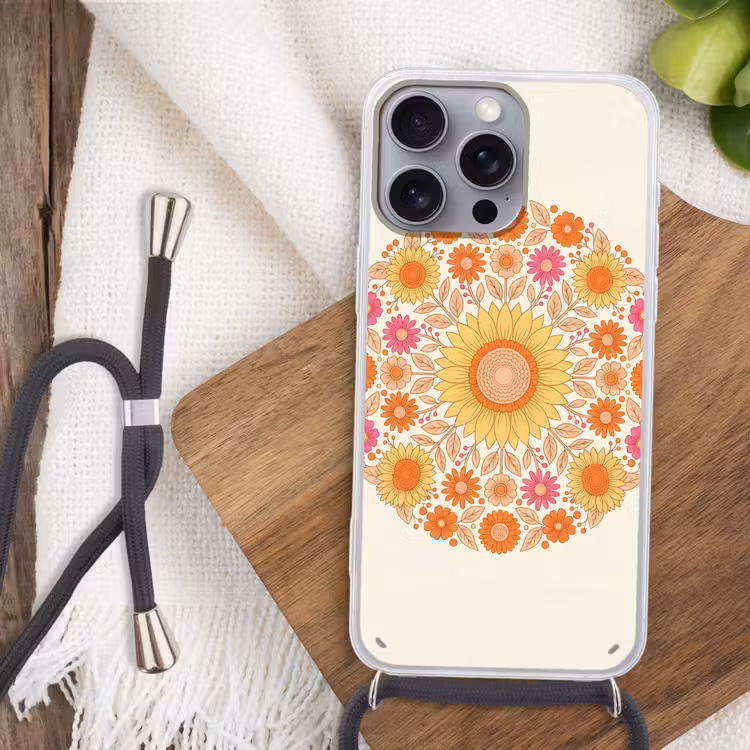 Telefoonhoesje met koord - Bloemen - Mandala - Patroon - Kleurrijk — 3