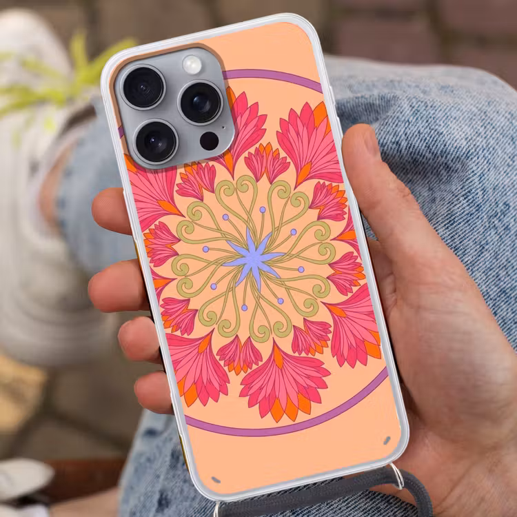Telefoonhoesje met koord - Bloemen - Patroon - Abstract - Roze - Decoratief — 2