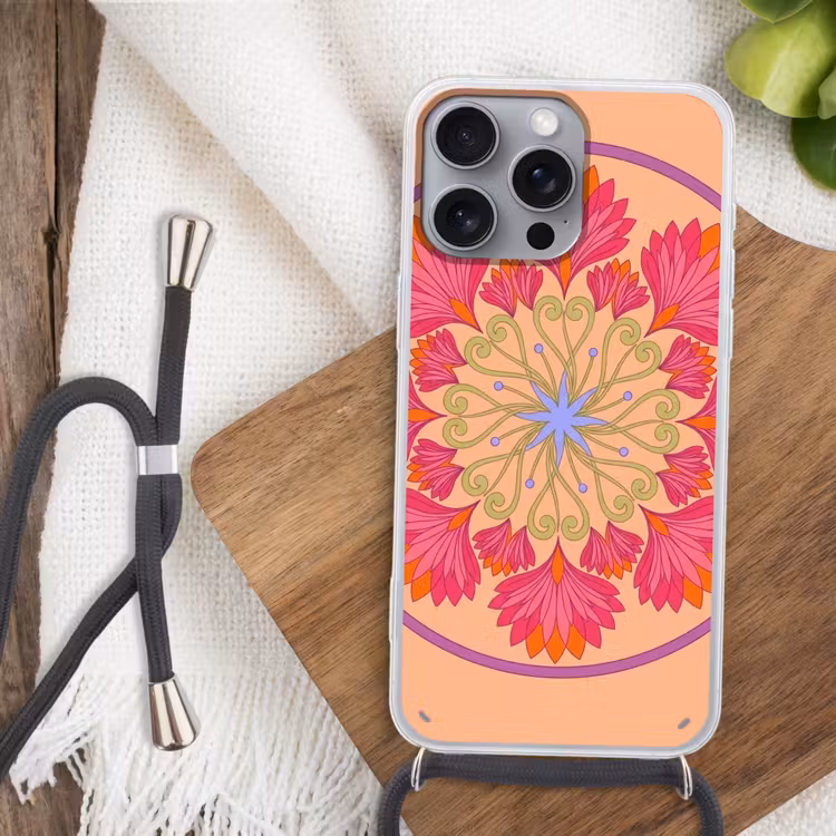 Telefoonhoesje met koord - Bloemen - Patroon - Abstract - Roze - Decoratief — 3