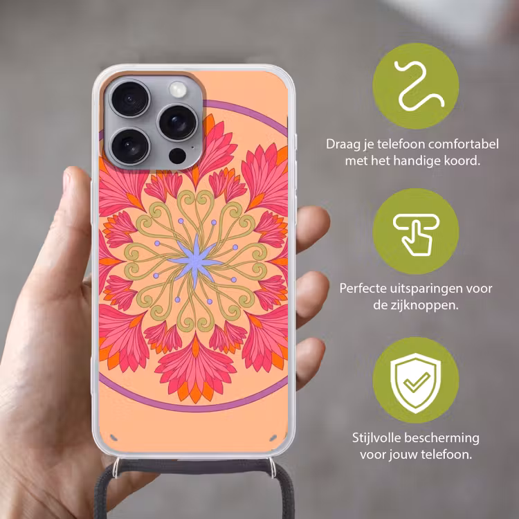 Telefoonhoesje met koord - Bloemen - Patroon - Abstract - Roze - Decoratief — 4