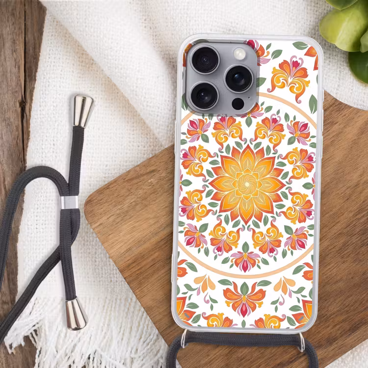 Telefoonhoesje met koord - Mandala - Bloemen - Decoratie - Kleurrijk - Abstract — 3