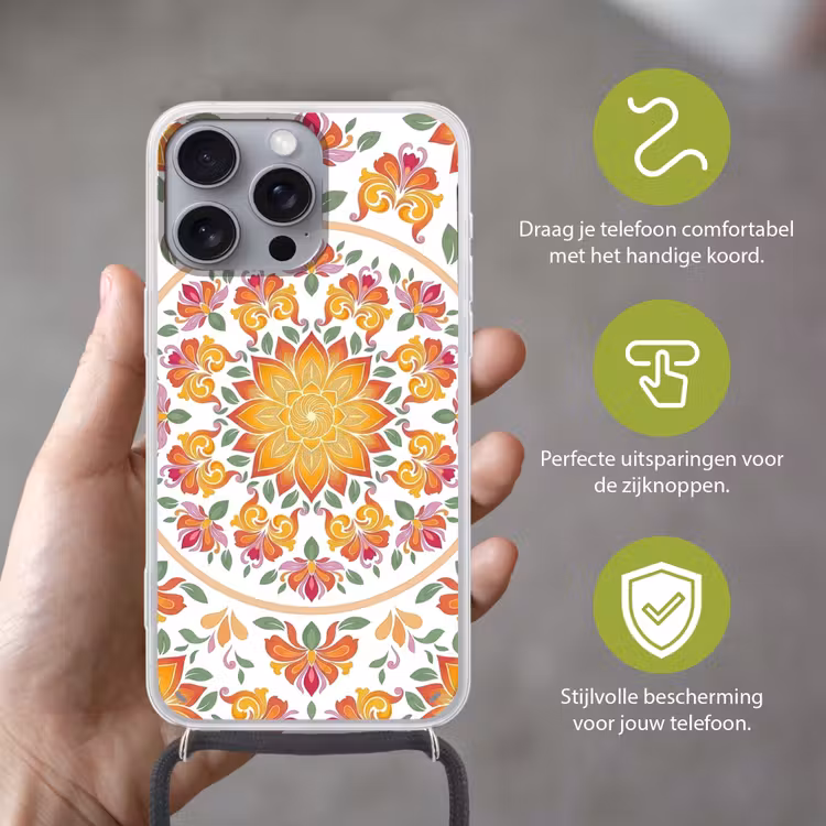 Telefoonhoesje met koord - Mandala - Bloemen - Decoratie - Kleurrijk - Abstract — 4