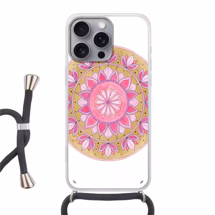 Telefoonhoesje met koord - Mandala - Patroon - Kunst - Aquarel - Roze — 1
