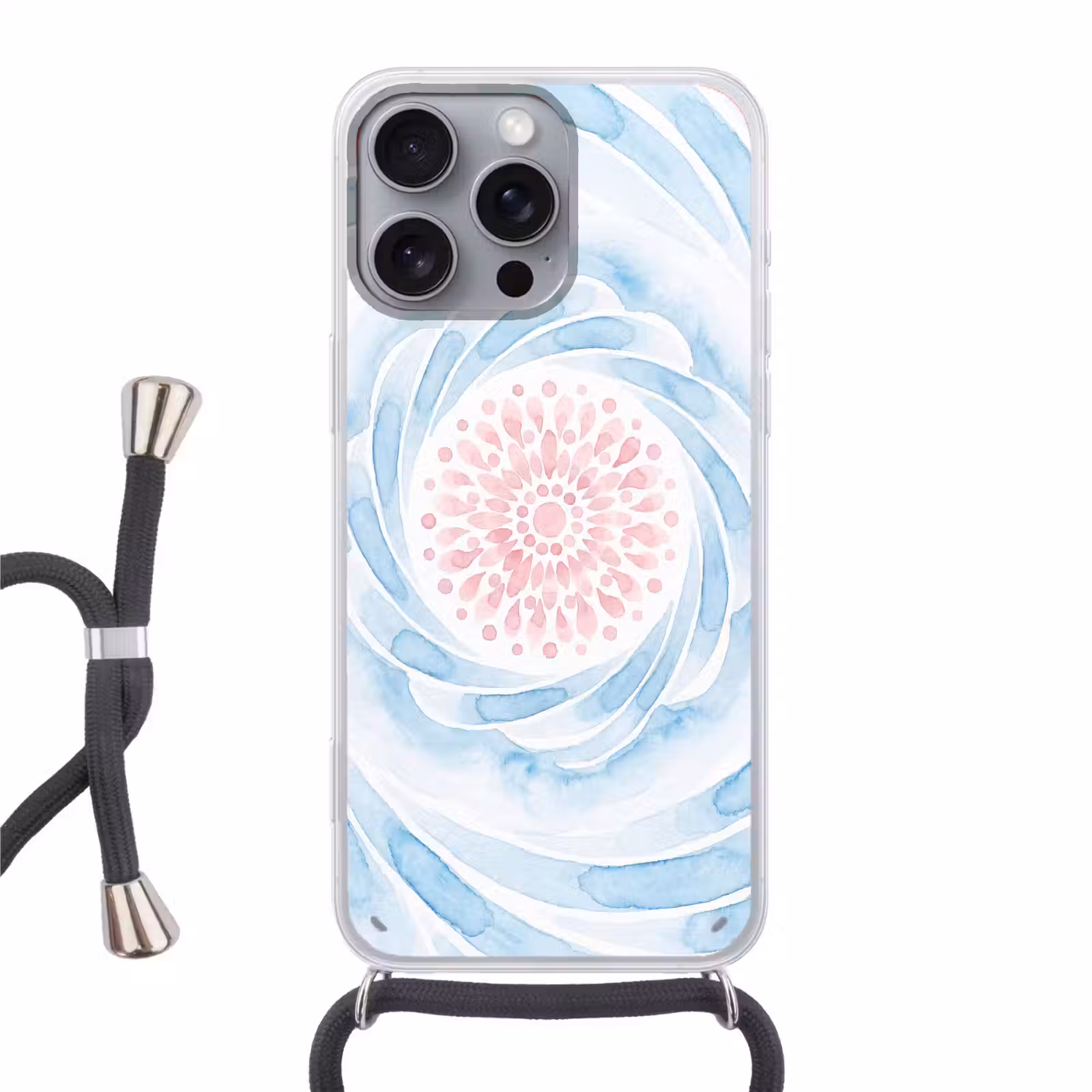 Telefoonhoesje met koord - Abstract - Bloemvorm - Aquarel - Roze - Blauw — 1