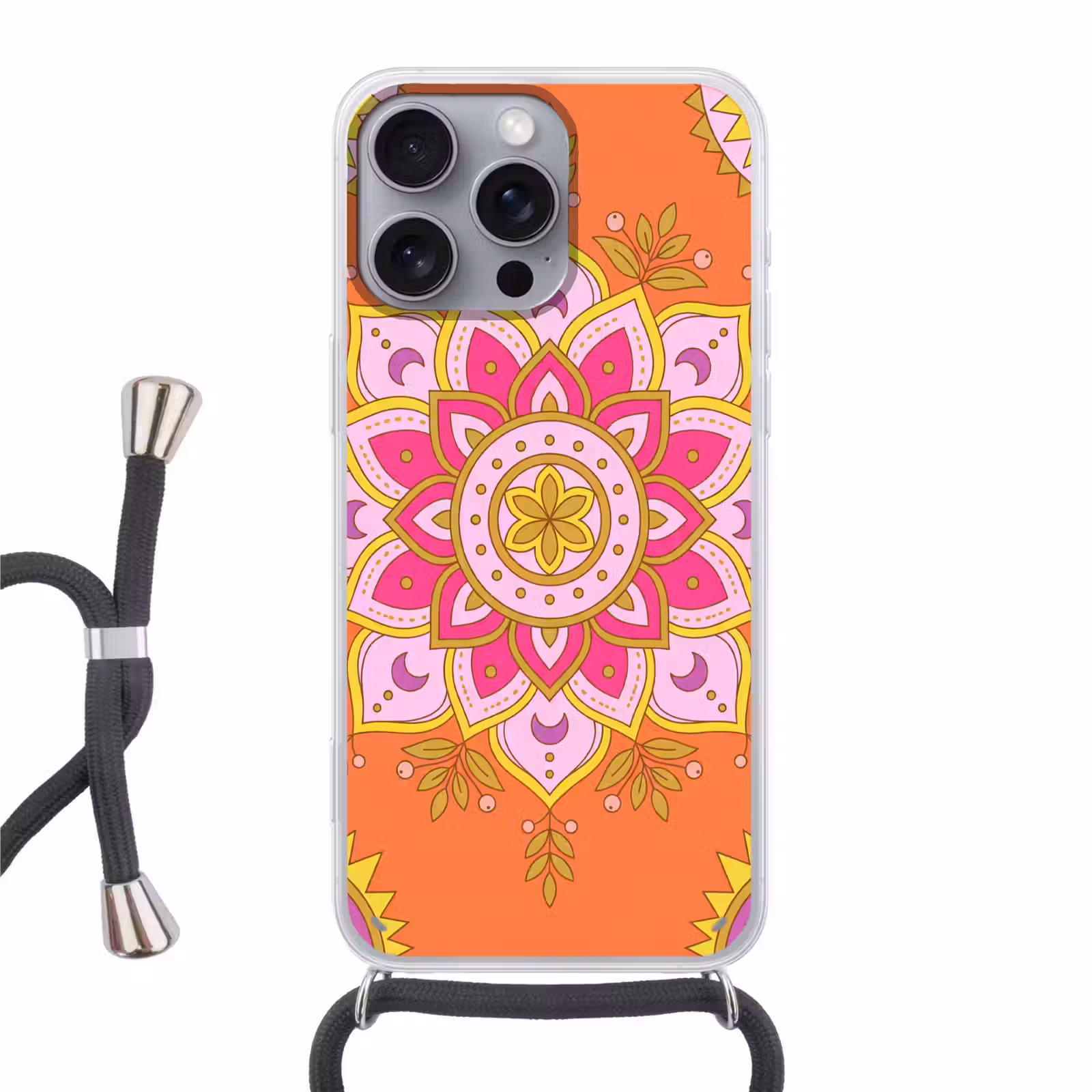 Telefoonhoesje met koord - Patroon - Bloemmotief - Decoratie - Abstract - Roze — 1