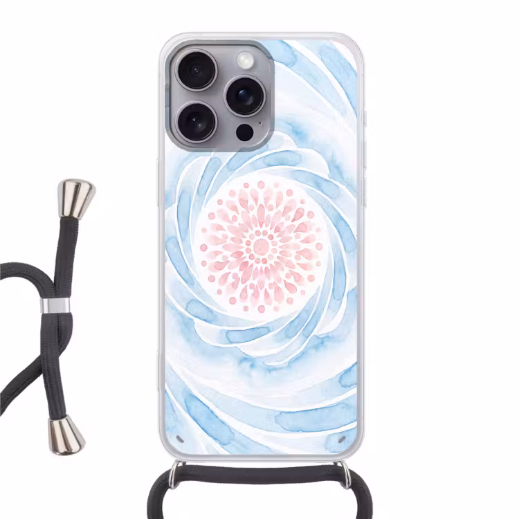 Telefoonhoesje met koord - Abstract - Bloemvorm - Aquarel - Roze - Blauw — 1