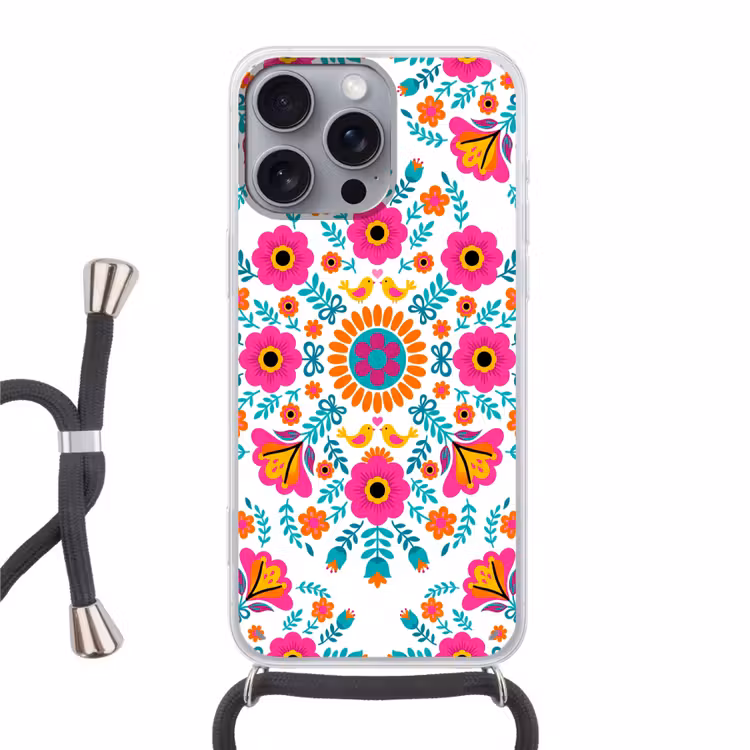 Telefoonhoesje met koord - Bloemen - Vogel - Patroon - Kleurrijk - Modern — 1
