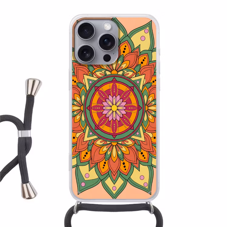 Telefoonhoesje met koord - Mandala - Bloemen - Abstract - Kleurrijk — 1