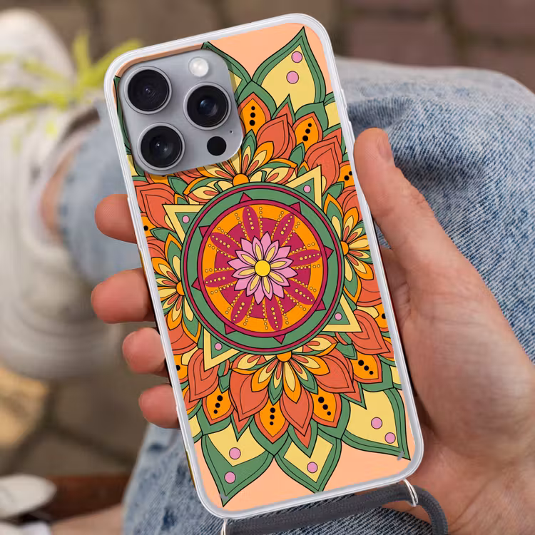 Telefoonhoesje met koord - Mandala - Bloemen - Abstract - Kleurrijk — 2