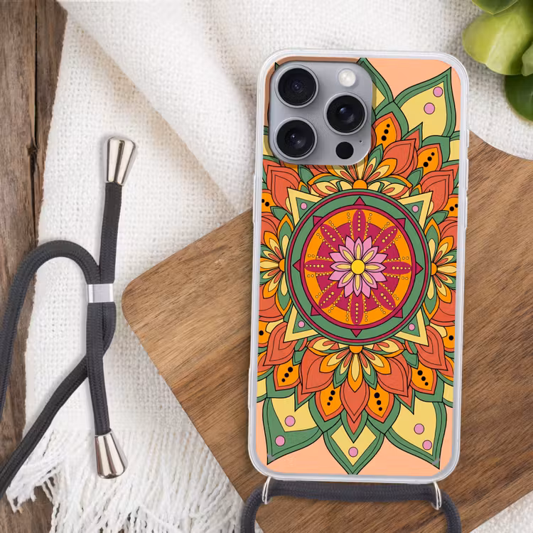 Telefoonhoesje met koord - Mandala - Bloemen - Abstract - Kleurrijk — 3