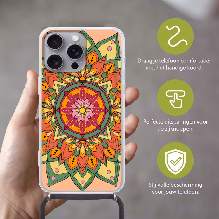 Telefoonhoesje met koord - Mandala - Bloemen - Abstract - Kleurrijk — 4