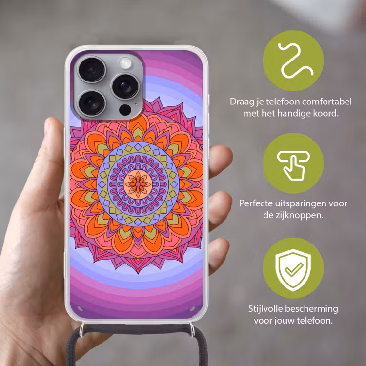 Telefoonhoesje met koord - Mandala - Cirkel - Abstract - Kleurrijk - Patroon — 4