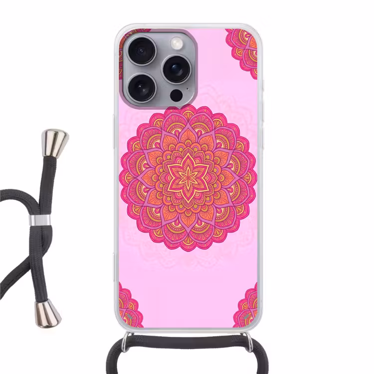 Telefoonhoesje met koord - Mandala - Cirkel - Spiritueel - Oosters - Roze — 1