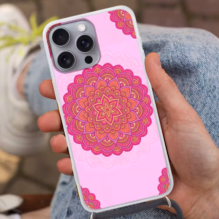 Telefoonhoesje met koord - Mandala - Cirkel - Spiritueel - Oosters - Roze — 2
