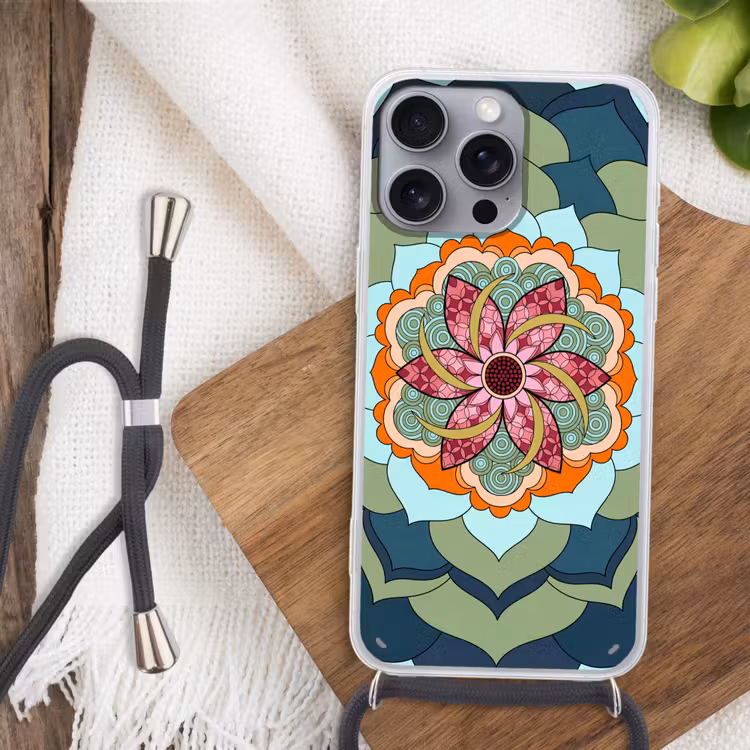 Telefoonhoesje met koord - Mandala - Geometrisch - Kunst - Decoratief - Kleurrijk — 3