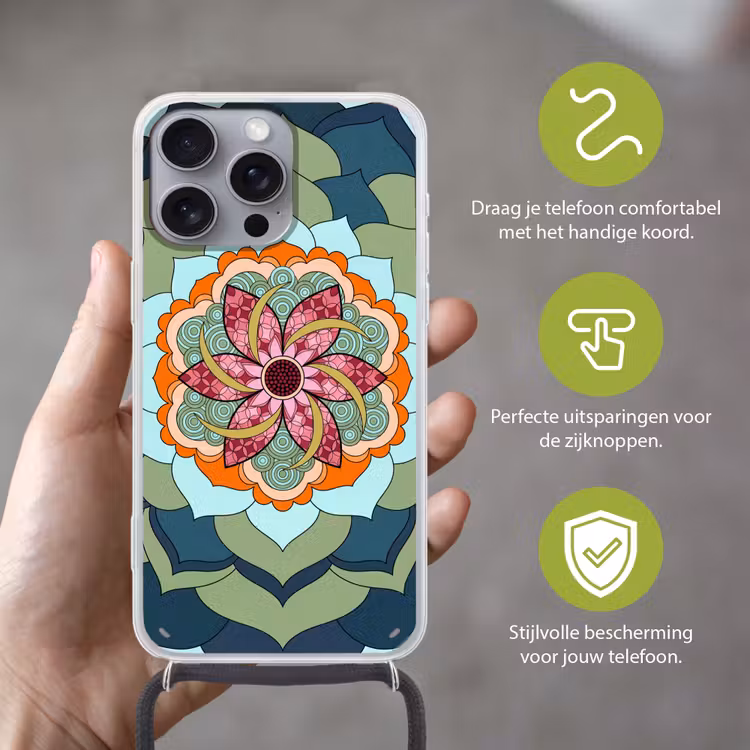 Telefoonhoesje met koord - Mandala - Geometrisch - Kunst - Decoratief - Kleurrijk — 4