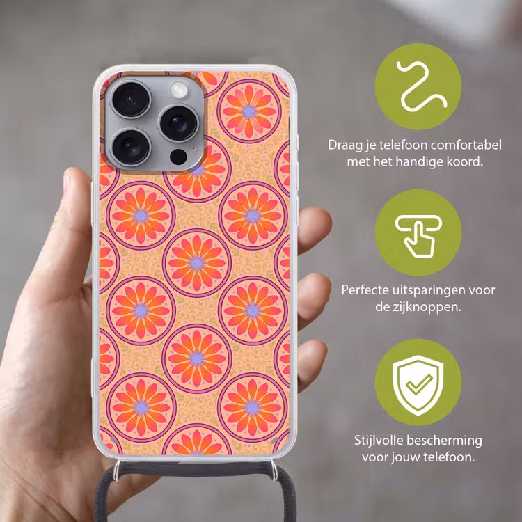 Telefoonhoesje met koord - Patroon - Bloemen - Decoratief - Kleurrijk - Modern — 4