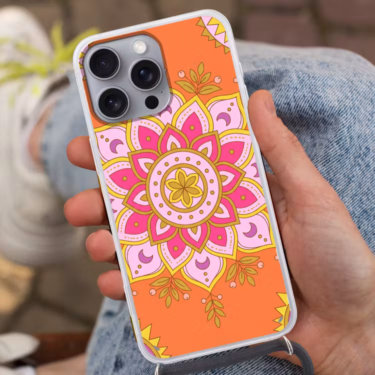 Telefoonhoesje met koord - Patroon - Bloemmotief - Decoratie - Abstract - Roze — 2