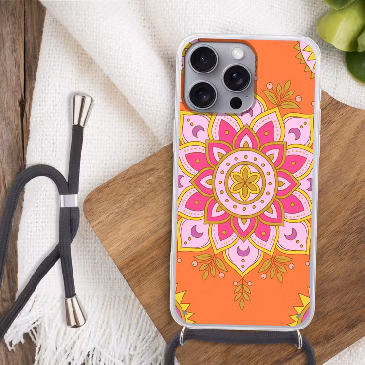 Telefoonhoesje met koord - Patroon - Bloemmotief - Decoratie - Abstract - Roze — 3