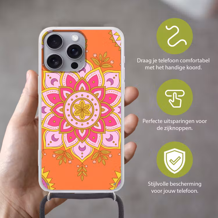 Telefoonhoesje met koord - Patroon - Bloemmotief - Decoratie - Abstract - Roze — 4