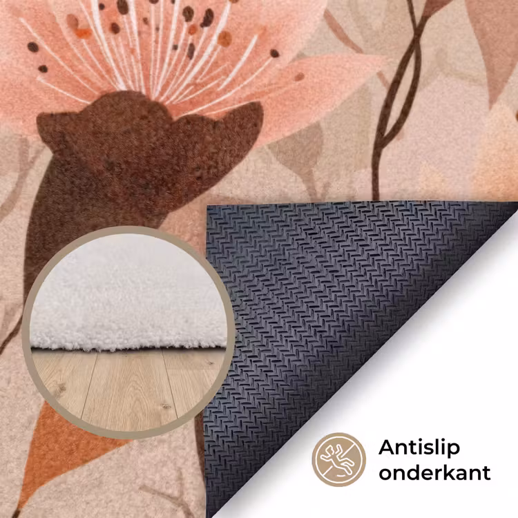 Vloerkleed - Bloemen - Bladeren - Bruin — 5